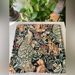 Floral Forest Peacock Rabbit Fox Pair of Zippered Throw Pillow Covers 17x17